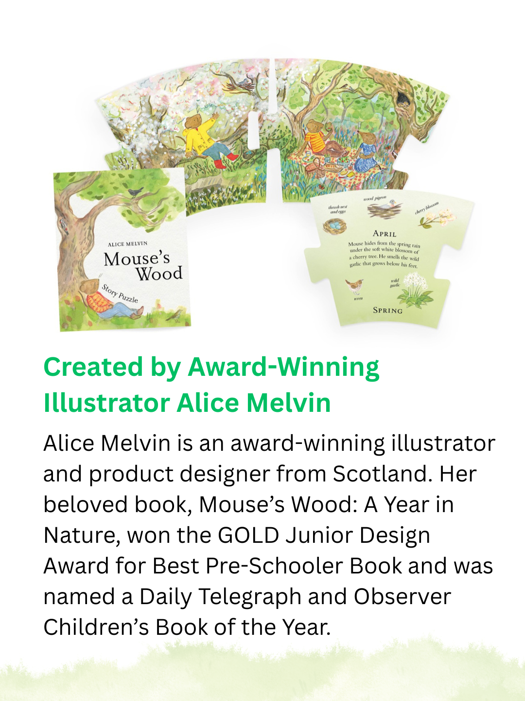 Mouse’s Wood Story Puzzle by Alice Melvin (12-Piece Double-Sided Jigsaw)