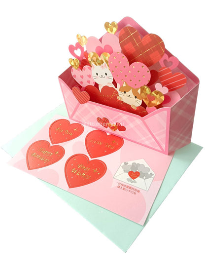 Pop-Up Greeting Card Cute Cat and Love