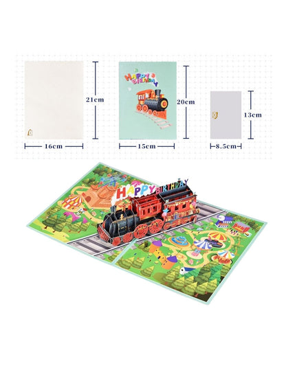 3D Pop-Up Happy Birthday 🎂 Greeting Card Amusement Park Train