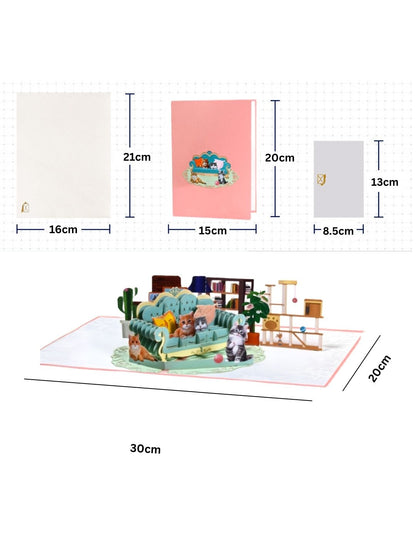 3D Pop-Up Greeting Card Cute Cat Birthday Party Anniversary Valentines Couple Best Wishes