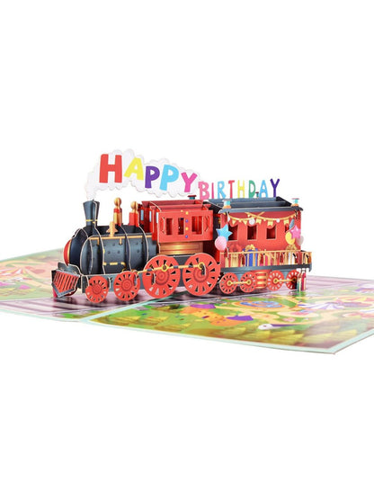 3D Pop-Up Happy Birthday 🎂 Greeting Card Amusement Park Train