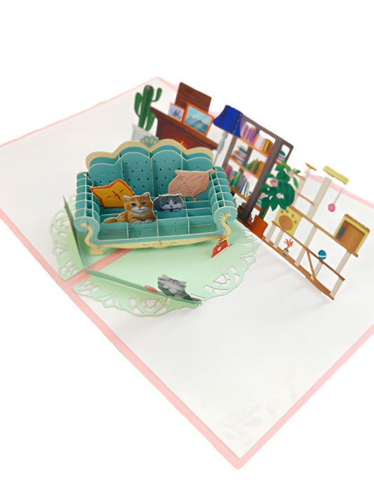 3D Pop-Up Greeting Card Cute Cat Birthday Party Anniversary Valentines Couple Best Wishes