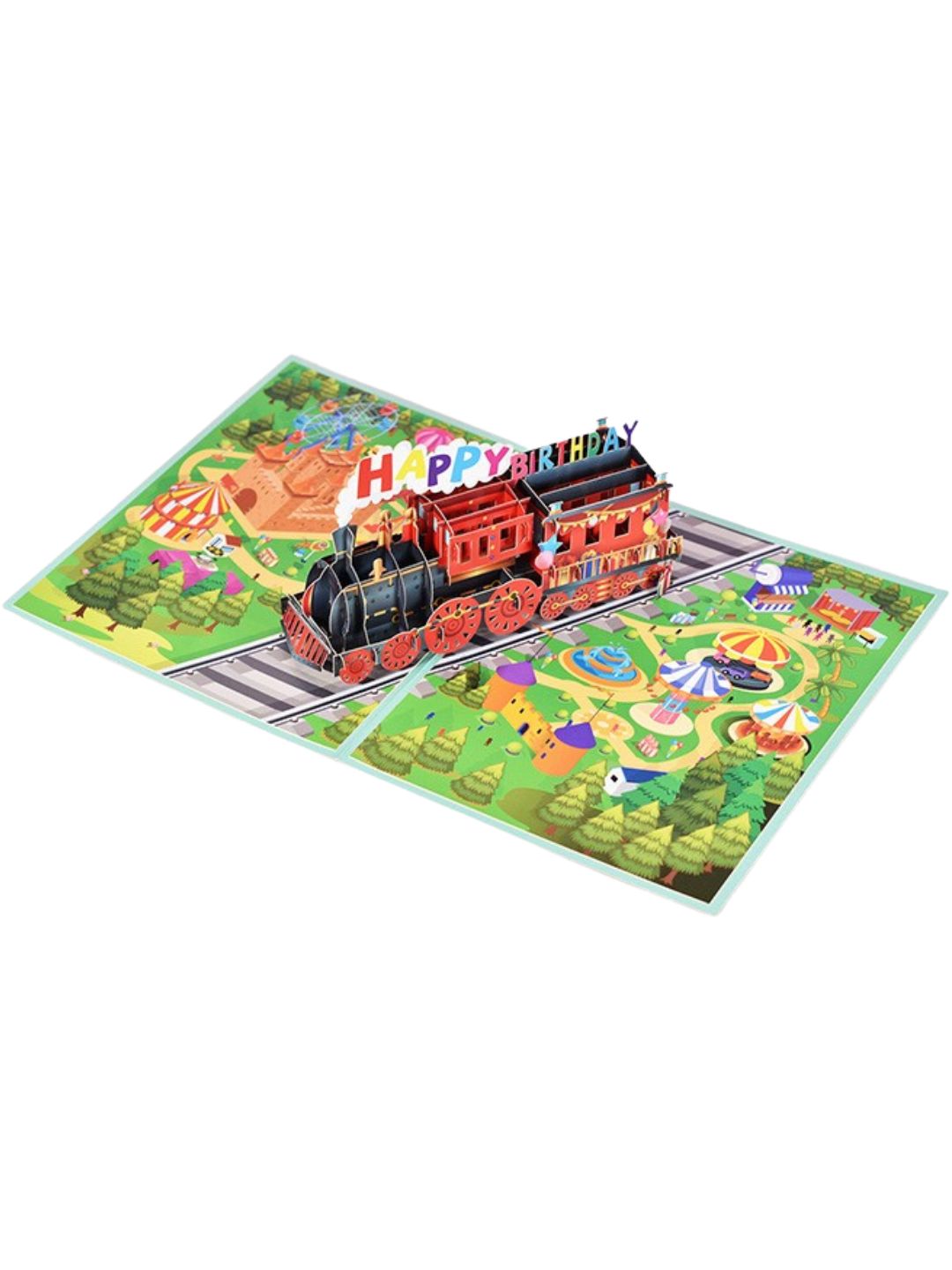 3D Pop-Up Happy Birthday 🎂 Greeting Card Amusement Park Train