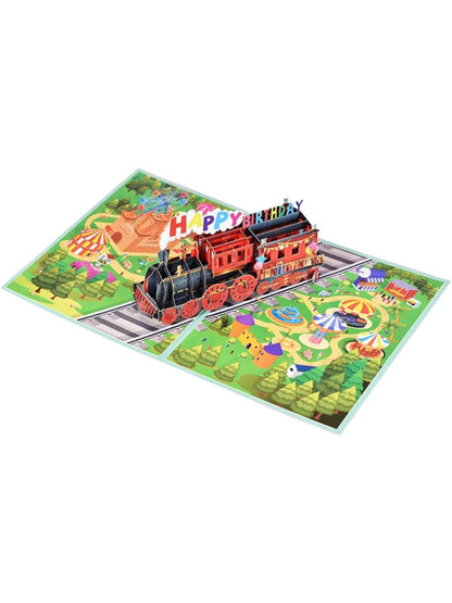 3D Pop-Up Happy Birthday 🎂 Greeting Card Amusement Park Train