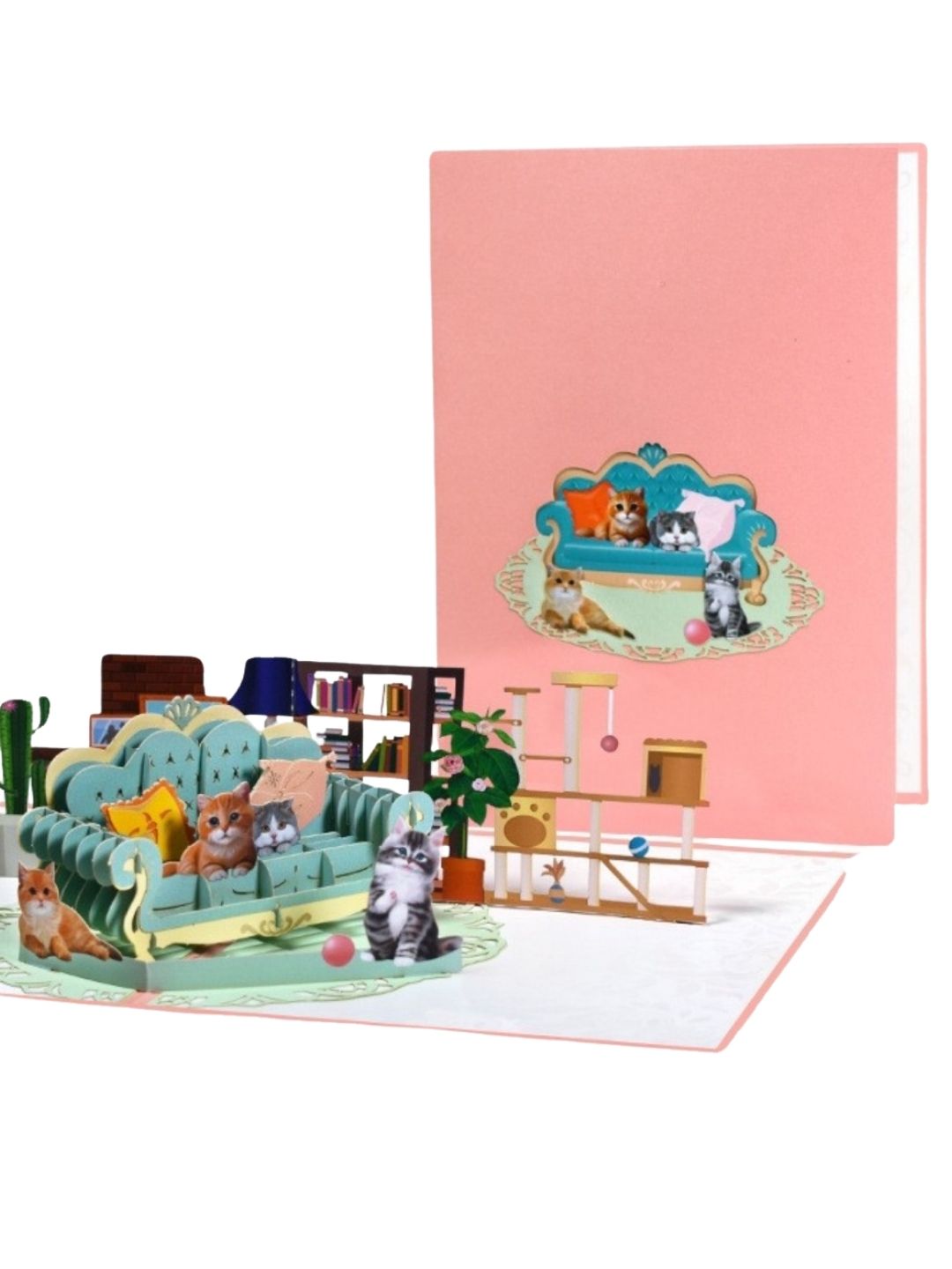 3D Pop-Up Greeting Card Cute Cat Birthday Party Anniversary Valentines Couple Best Wishes