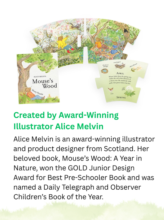 Mouse’s Wood Story Puzzle by Alice Melvin (12-Piece Double-Sided Jigsaw)
