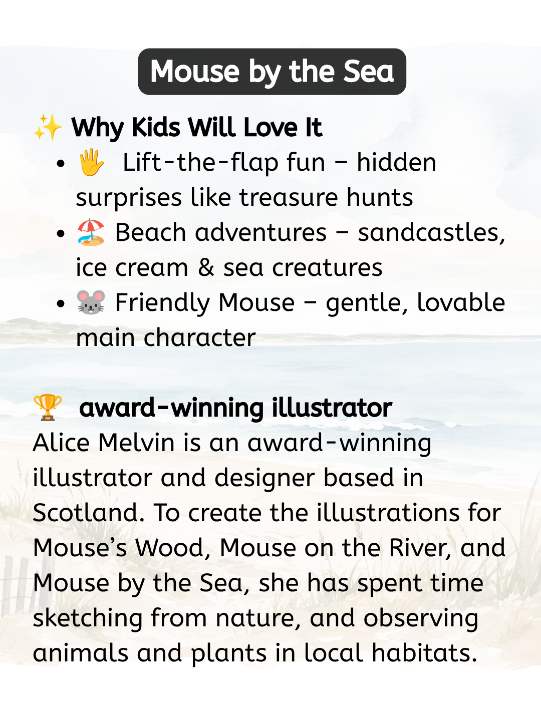 Mouse by the Sea by Alice Melvin (Lift-the-Flap Hardcover Nature Book)