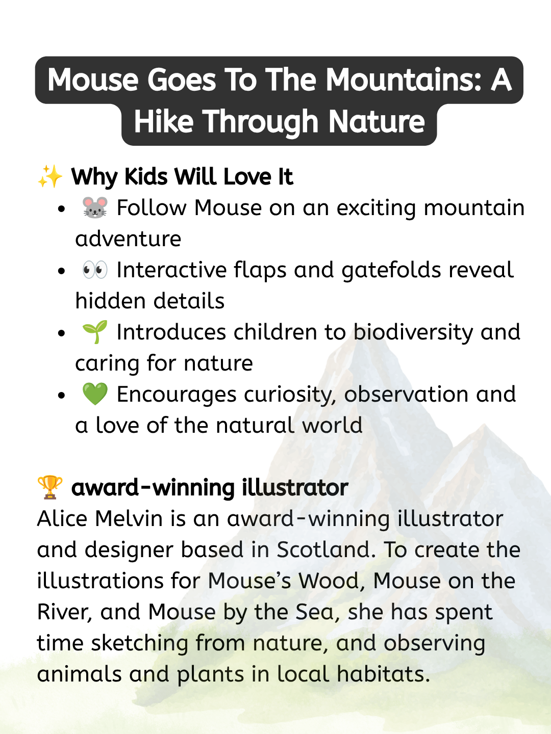 Mouse Goes to the Mountains by Alice Melvin (Lift-the-Flap Hardcover Book)